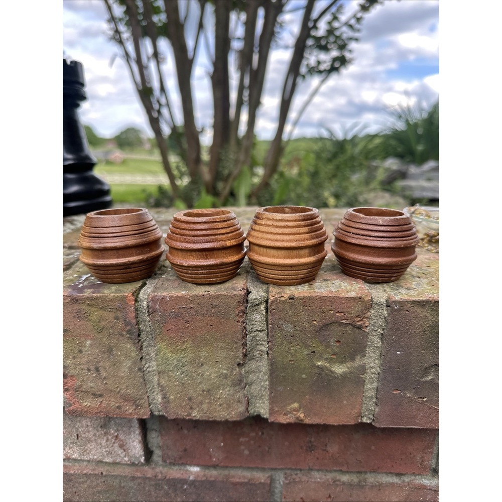 Vintage Wood Turned‎ Napkin Rings Set 4 Brown Unbranded 1980 1990 S